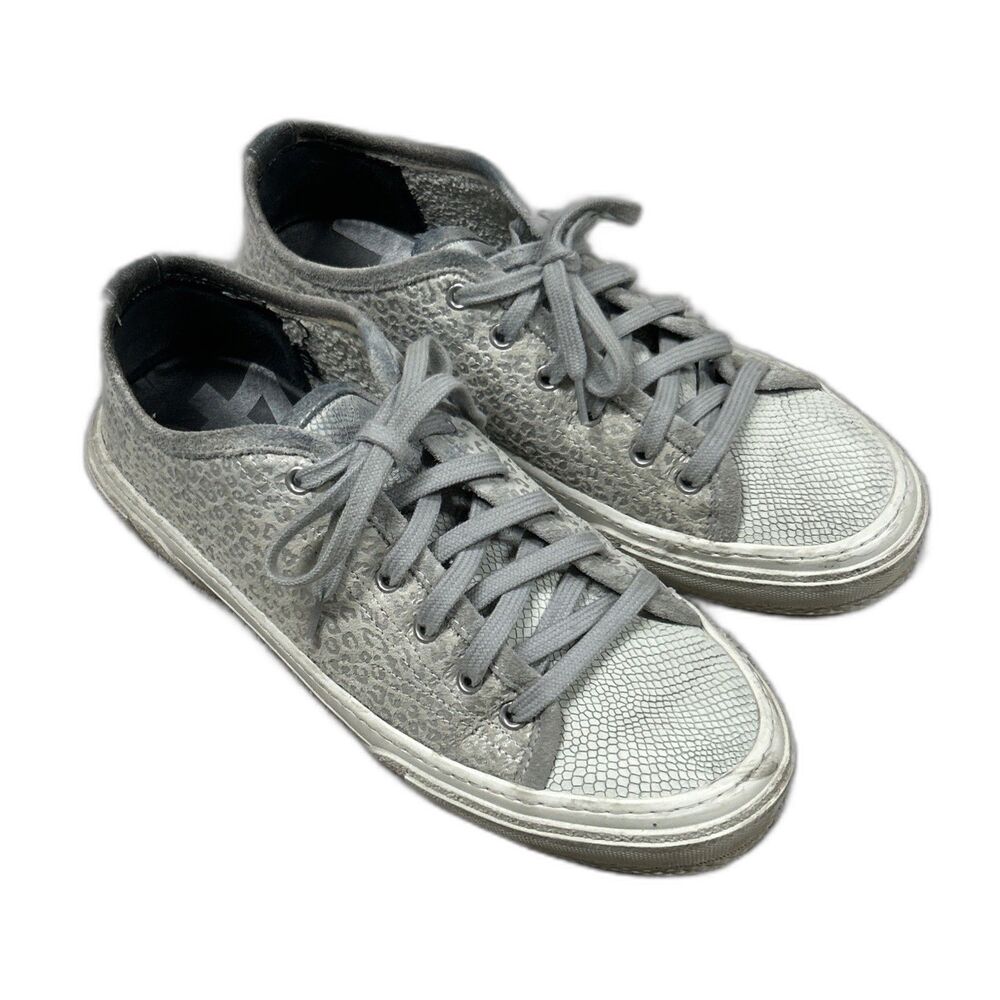 P448 Sally Italian Low Top Animal Cobra Silver Sneakers Shoe Womens 40 US 9.5 10